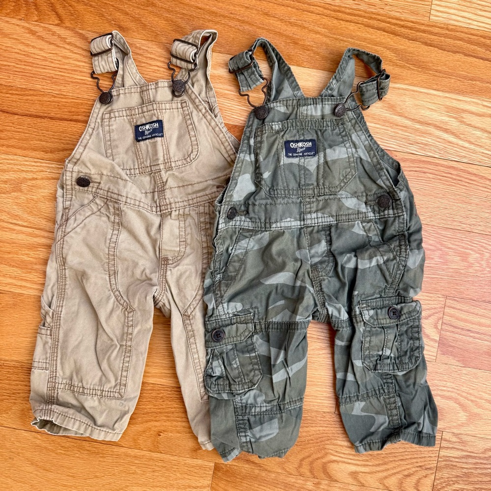 OshKosh Overalls Bundle Lot - Size 6 Months - Camo & Tan